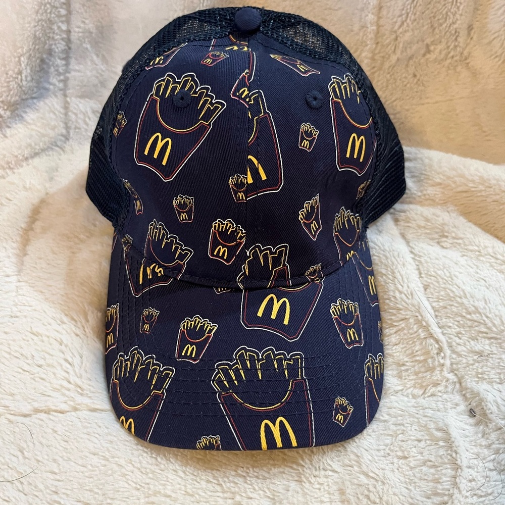 McDonalds Restaurant French Fries All Over Mesh Blue Baseball Cap Hat New Adjust